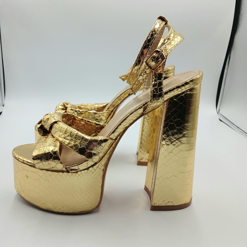 Public Desire Gold Metallic Platform High Heel Sandals - Picture 2 of 9